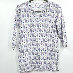 Roller Rabbit Dancing Monkeys Novelty Tunic Cover Up Size XS Purple White Cotton